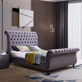 Royal Sleigh Queen Size Bed Frame - Grey Velvet