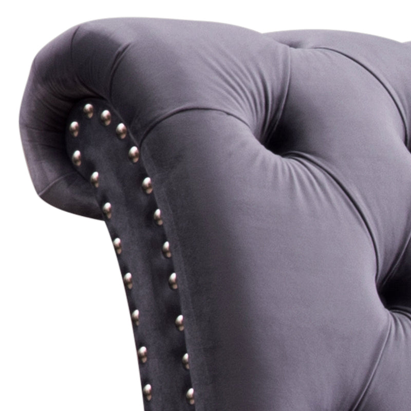 Bedzy Luxe Royal Sleigh Queen Size Bed Frame - Grey Velvet - Furniture > Bedroom - Bedzy Australia