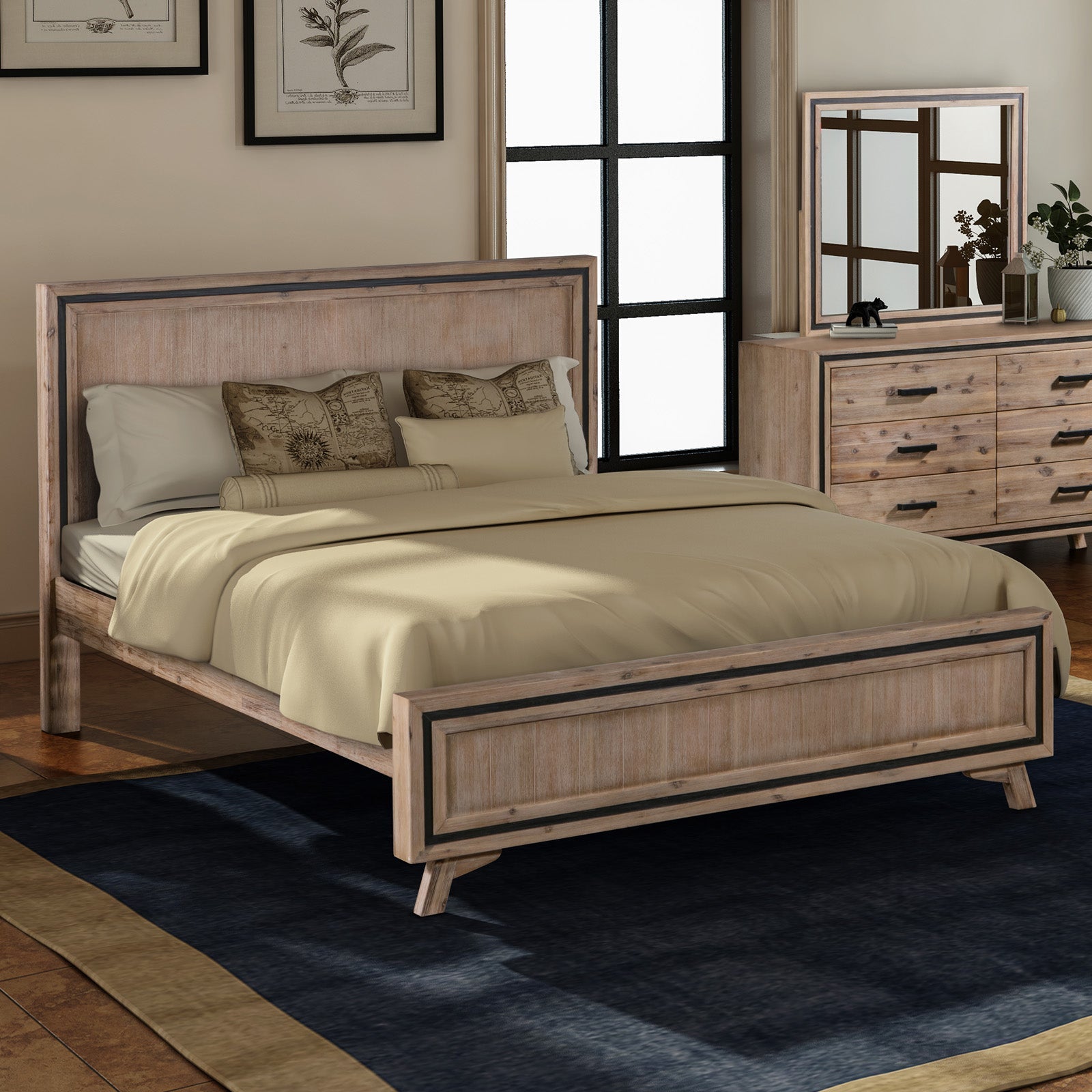 Bedzy Luxe Seashore King Size Bed Frame Acacia Wood Construction - Oak & Brushed Silver - Furniture > Bedroom - Bedzy Australia