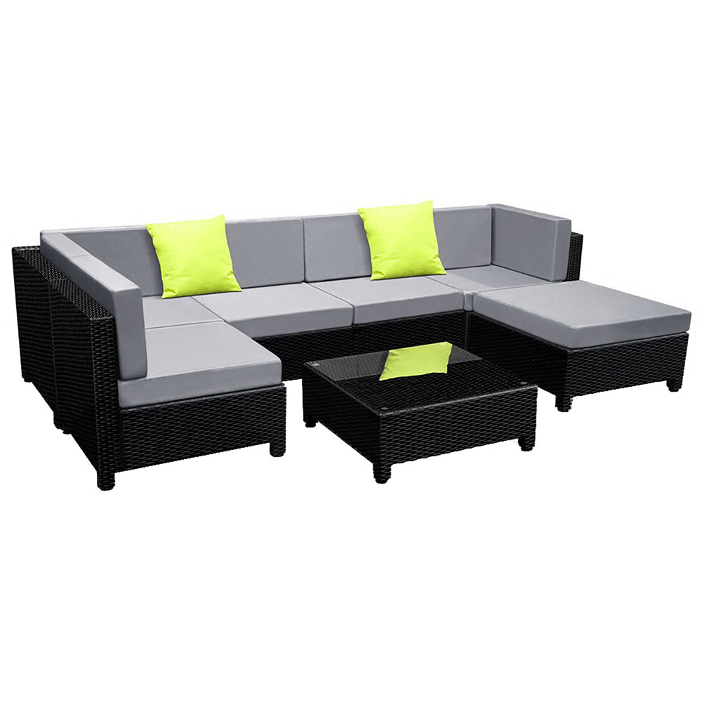 Bondi 6 Seat Corner Wicker Outdoor Lounge Set With Bonus Beige Cushion Covers - Furniture > Outdoor - Bedzy Australia