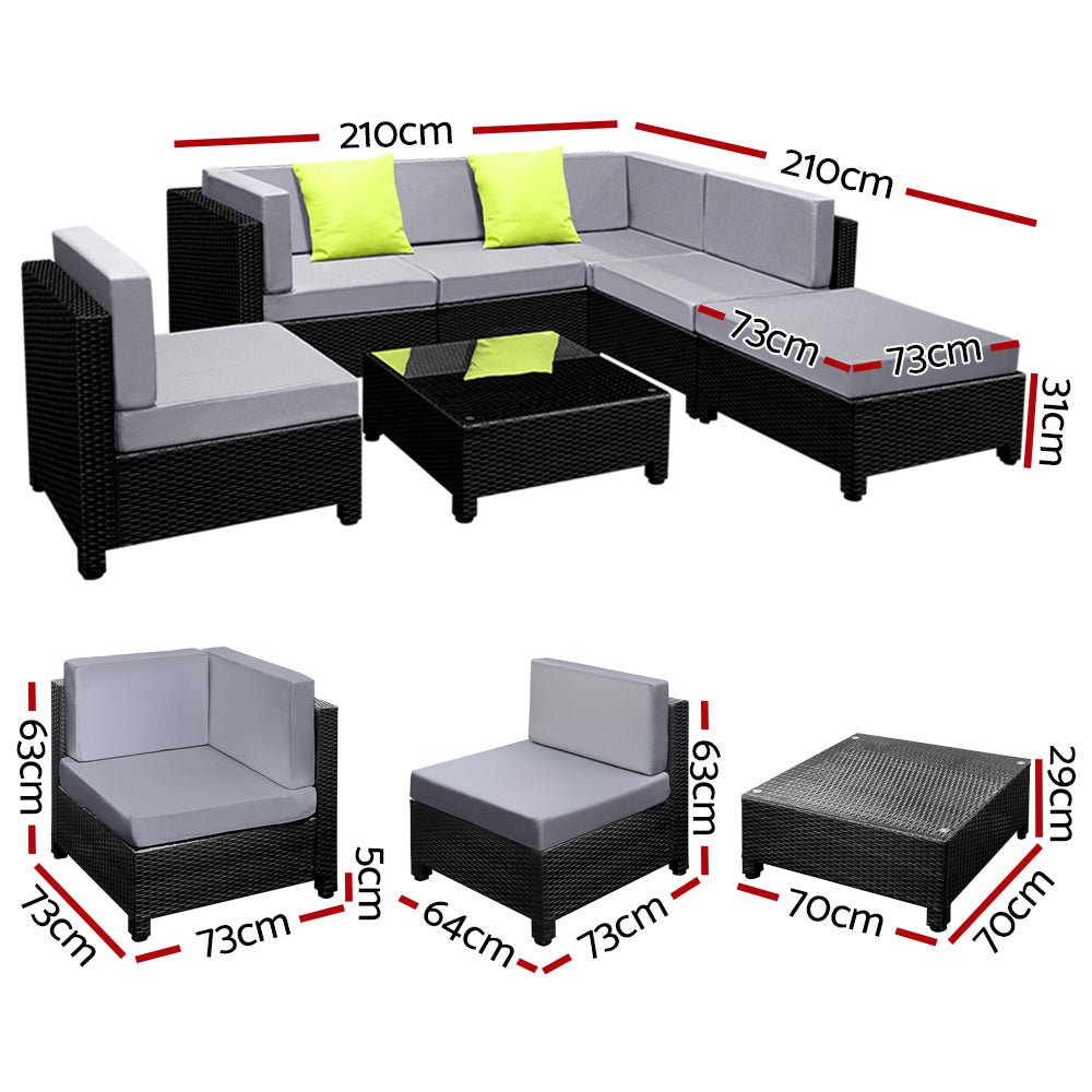 Bondi 6 Seat Corner Wicker Outdoor Lounge Set With Bonus Beige Cushion Covers - Furniture > Outdoor - Bedzy Australia