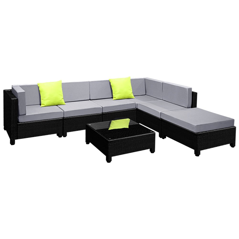 Bondi 6 Seat Corner Wicker Outdoor Lounge Set With Bonus Beige Cushion Covers - Furniture > Outdoor - Bedzy Australia