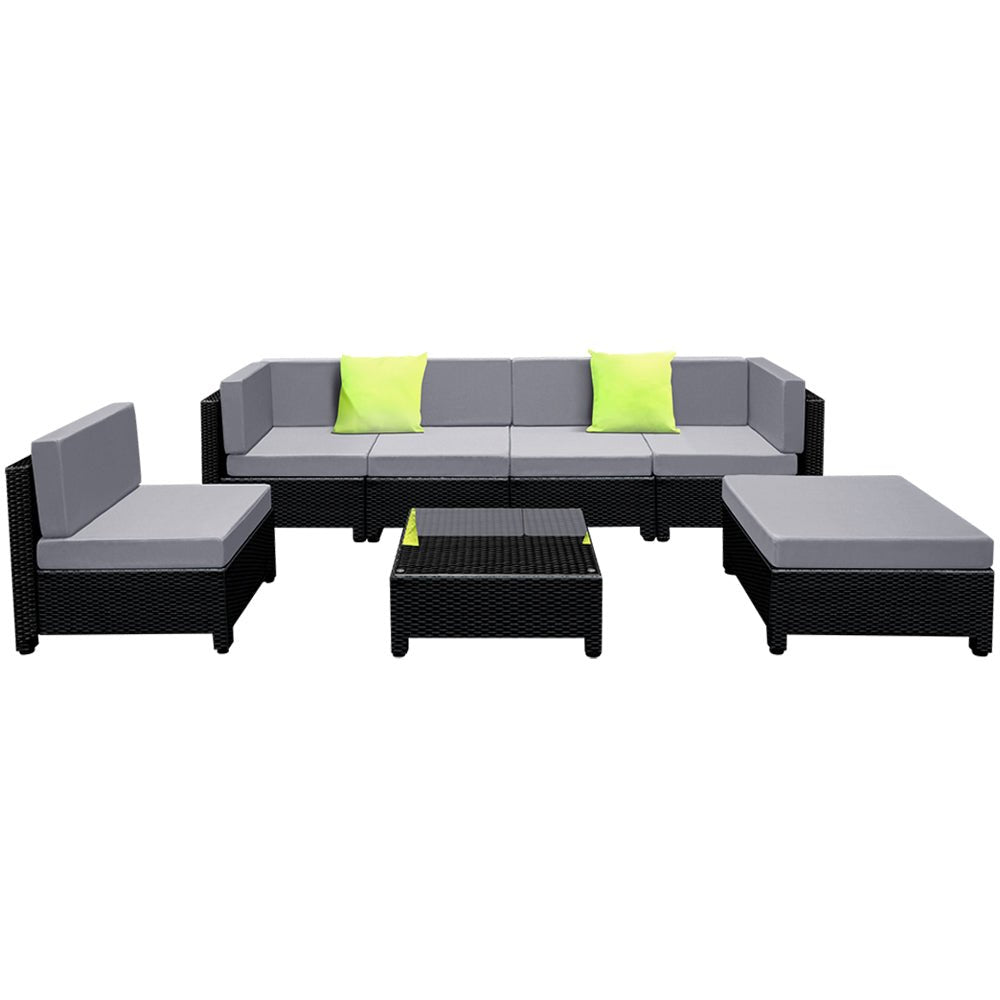 Bondi 6 Seat Corner Wicker Outdoor Lounge Set With Bonus Beige Cushion Covers - Furniture > Outdoor - Bedzy Australia