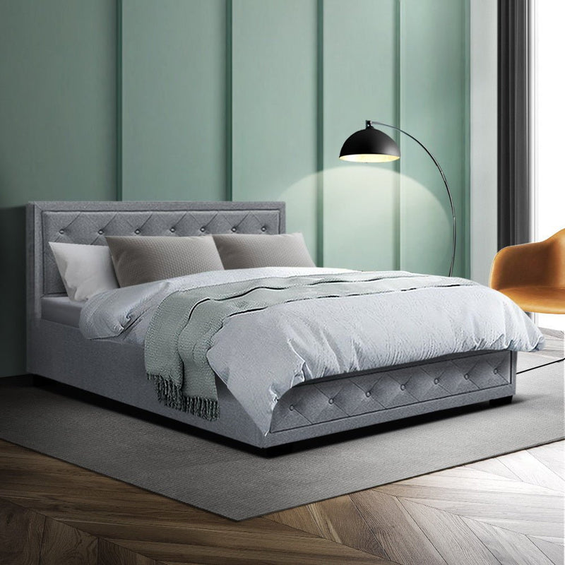 Bronte Storage Double Bed Frame Grey - Bedzy Australia