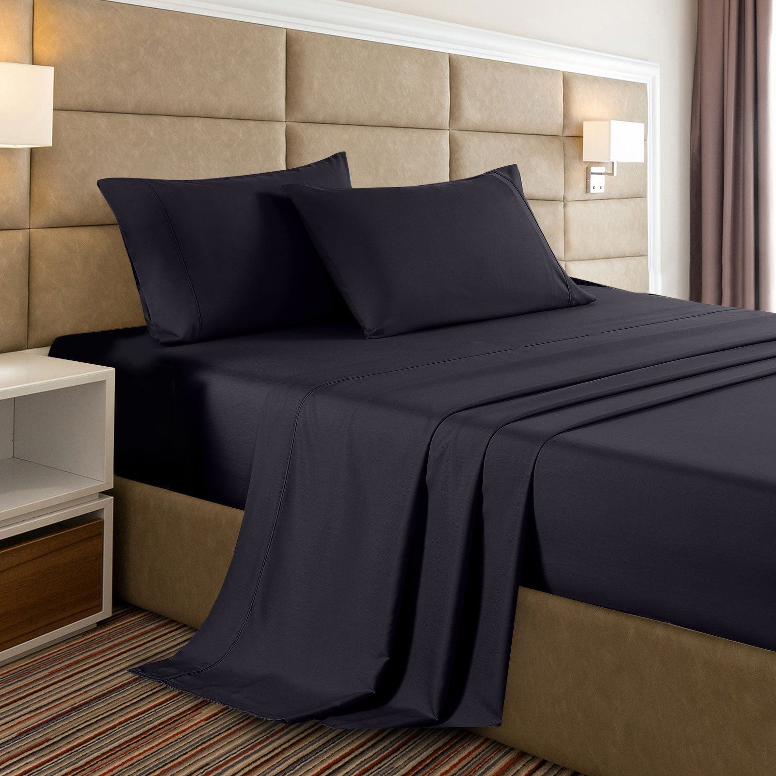 Casa Decor 2000 Thread Count Bamboo Cooling Sheet Set Ultra Soft Bedding Double Charcoal - Bedzy Australia