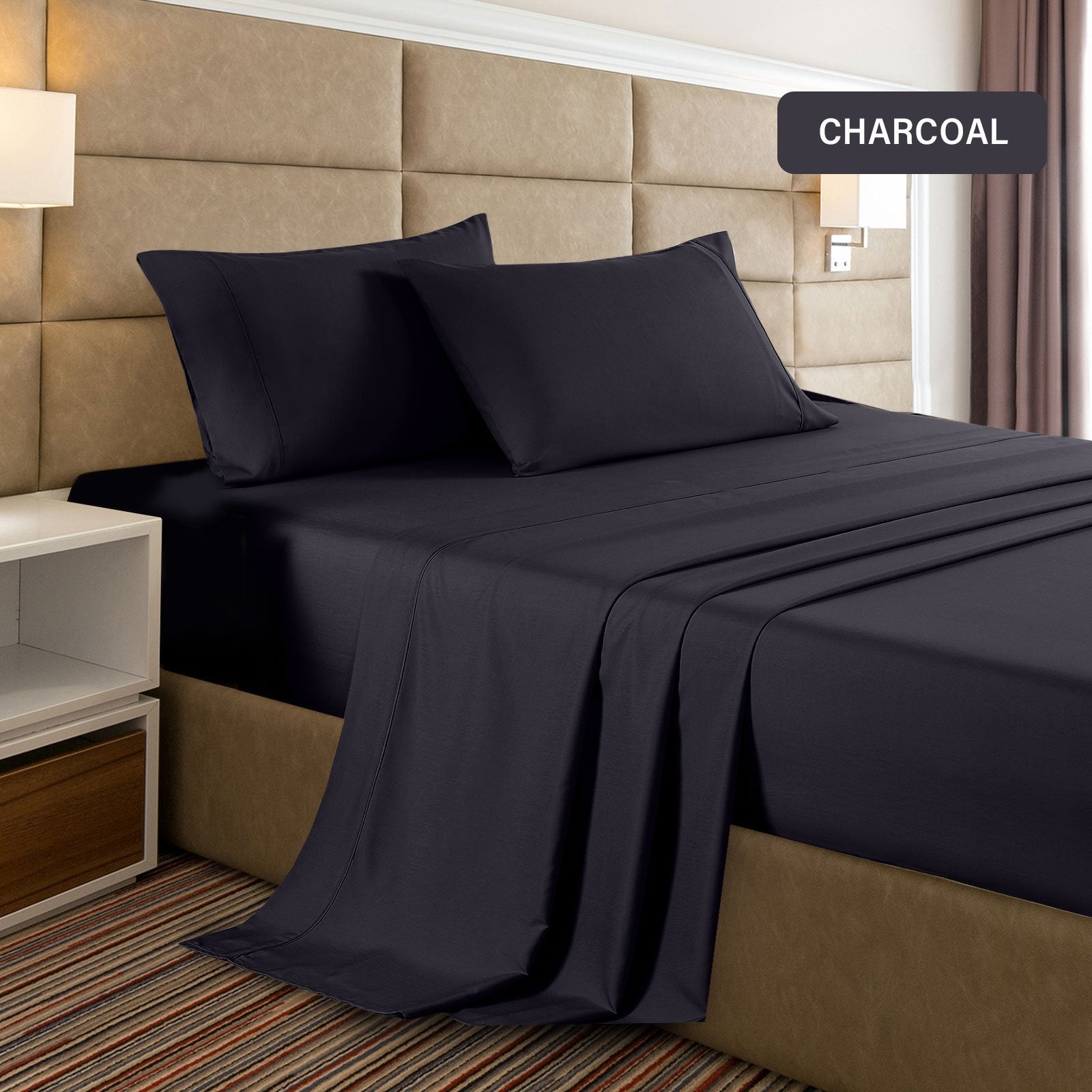 Casa Decor 2000 Thread Count Bamboo Cooling Sheet Set Ultra Soft Bedding Double Charcoal - Bedzy Australia