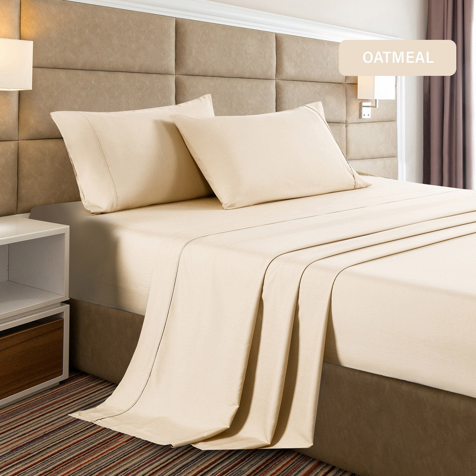 Casa Decor 2000 Thread Count Bamboo Cooling Sheet Set Ultra Soft Bedding King Oatmeal - Bedzy Australia