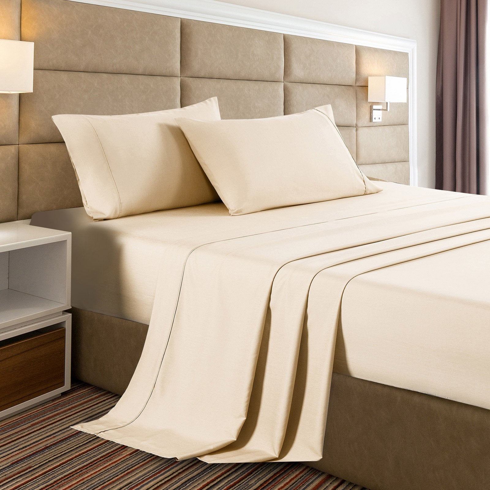 Casa Decor 2000 Thread Count Bamboo Cooling Sheet Set Ultra Soft Bedding King Oatmeal - Bedzy Australia