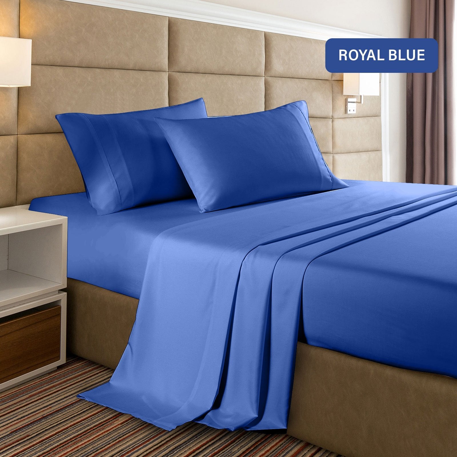 Casa Decor 2000 Thread Count Bamboo Cooling Sheet Set Ultra Soft Bedding King Single Royal Blue - Bedzy Australia