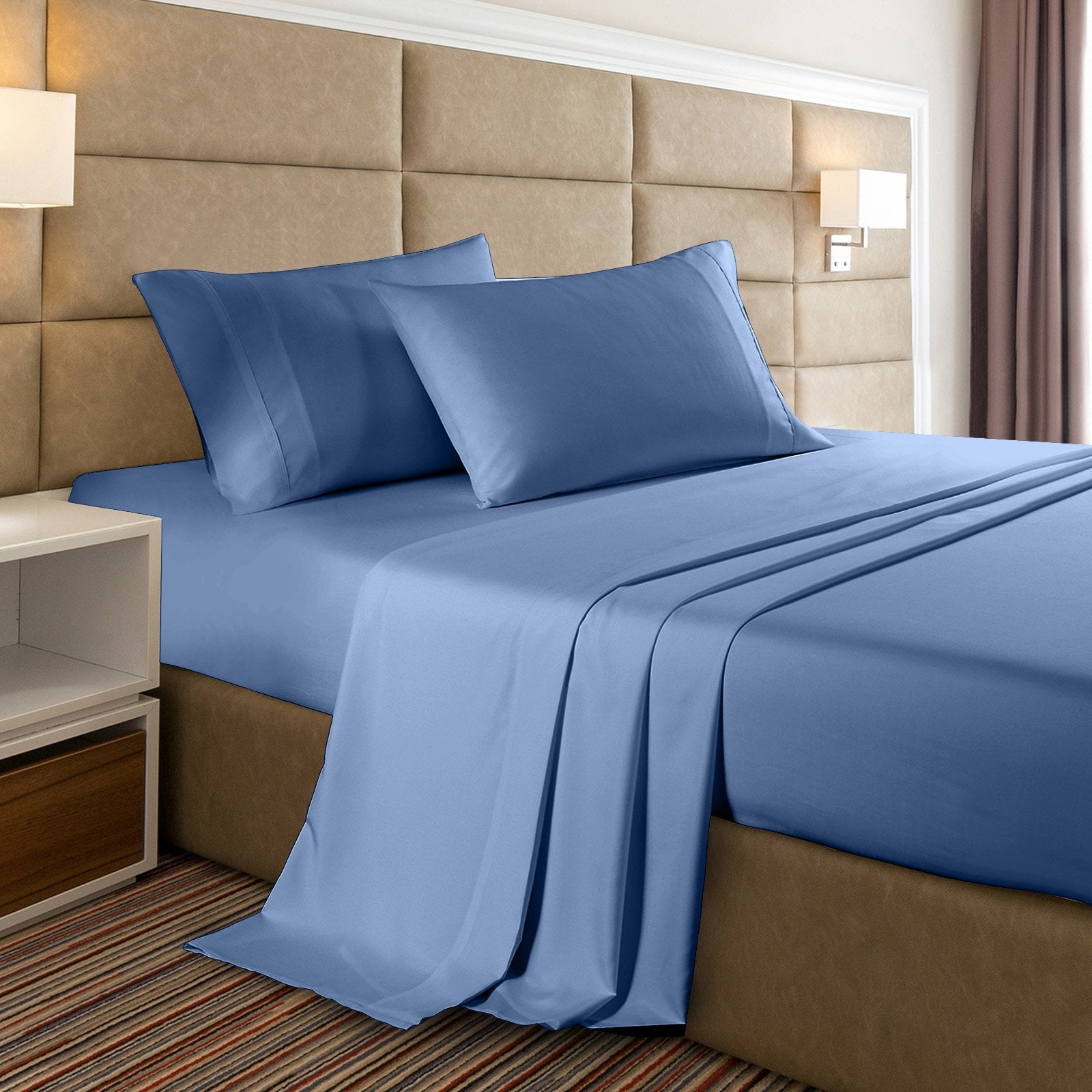 Casa Decor 2000 Thread Count Bamboo Cooling Sheet Set Ultra Soft Bedding Queen Denim - Bedzy Australia