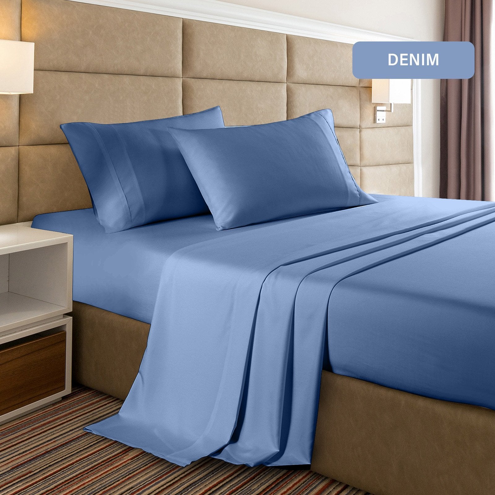 Casa Decor 2000 Thread Count Bamboo Cooling Sheet Set Ultra Soft Bedding Queen Denim - Bedzy Australia
