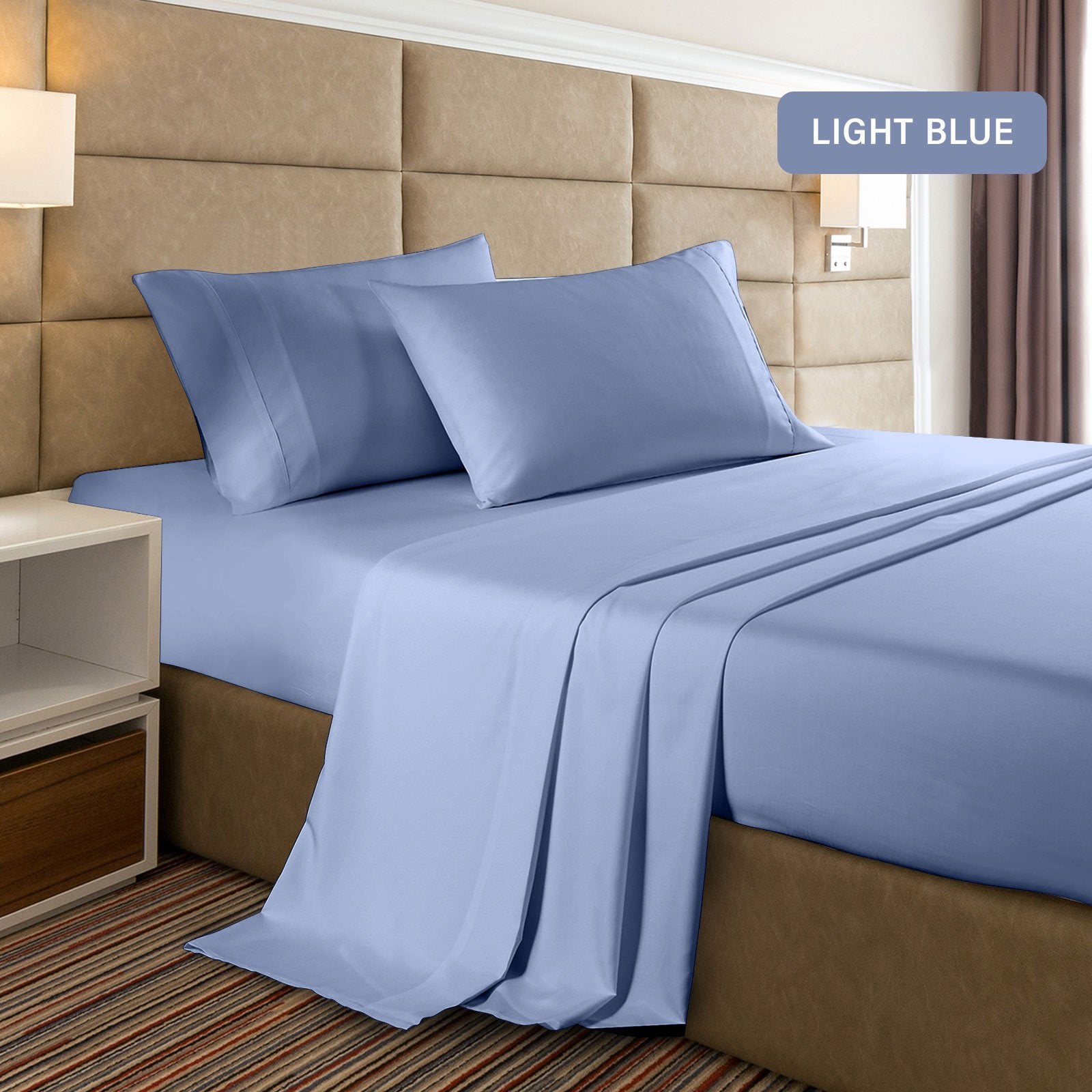 Casa Decor 2000 Thread Count Bamboo Cooling Sheet Set Ultra Soft Bedding Single Light Blue - Bedzy Australia