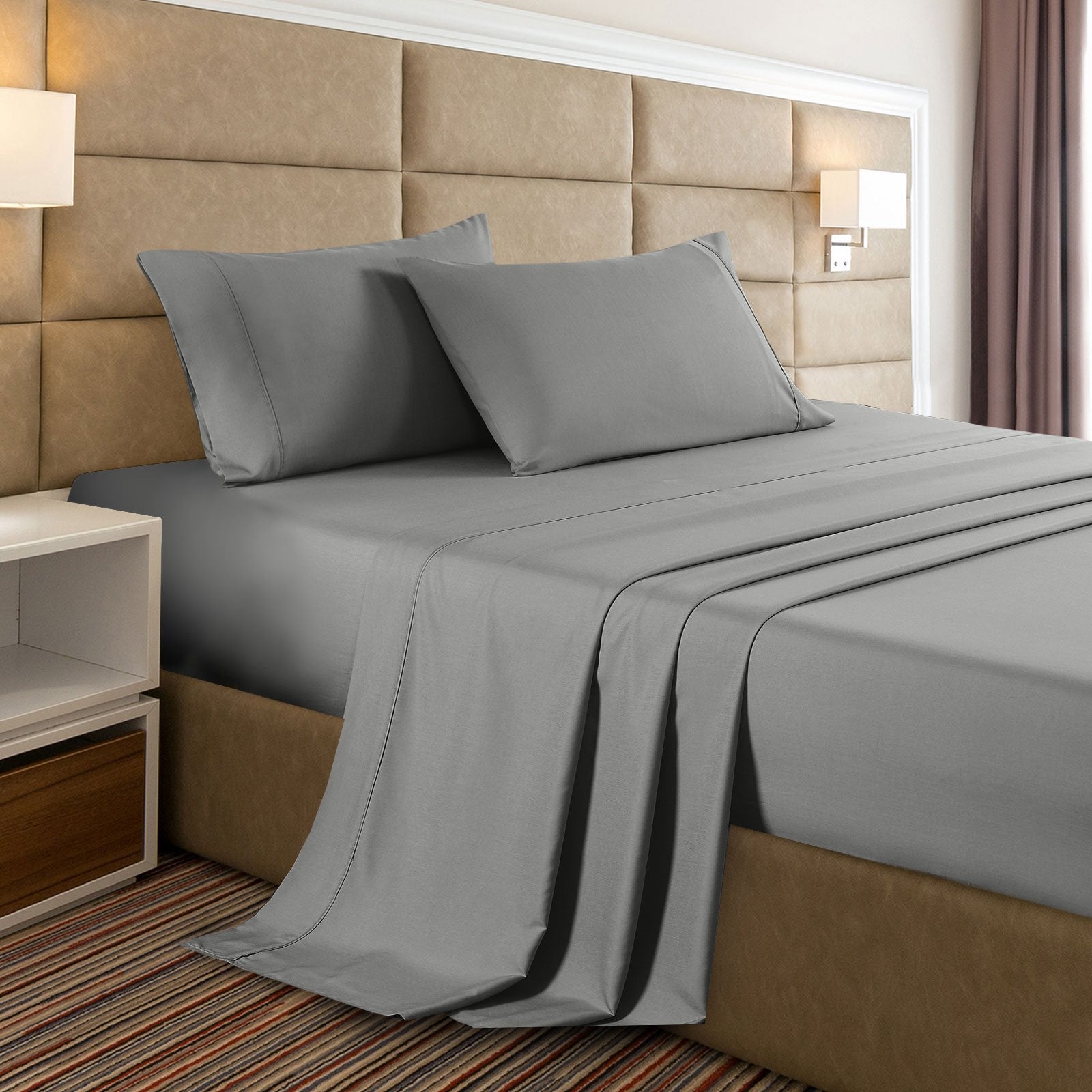 Casa Decor 2000 Thread Count Bamboo Cooling Sheet Set Ultra Soft Bedding Single Mid Grey - Bedzy Australia