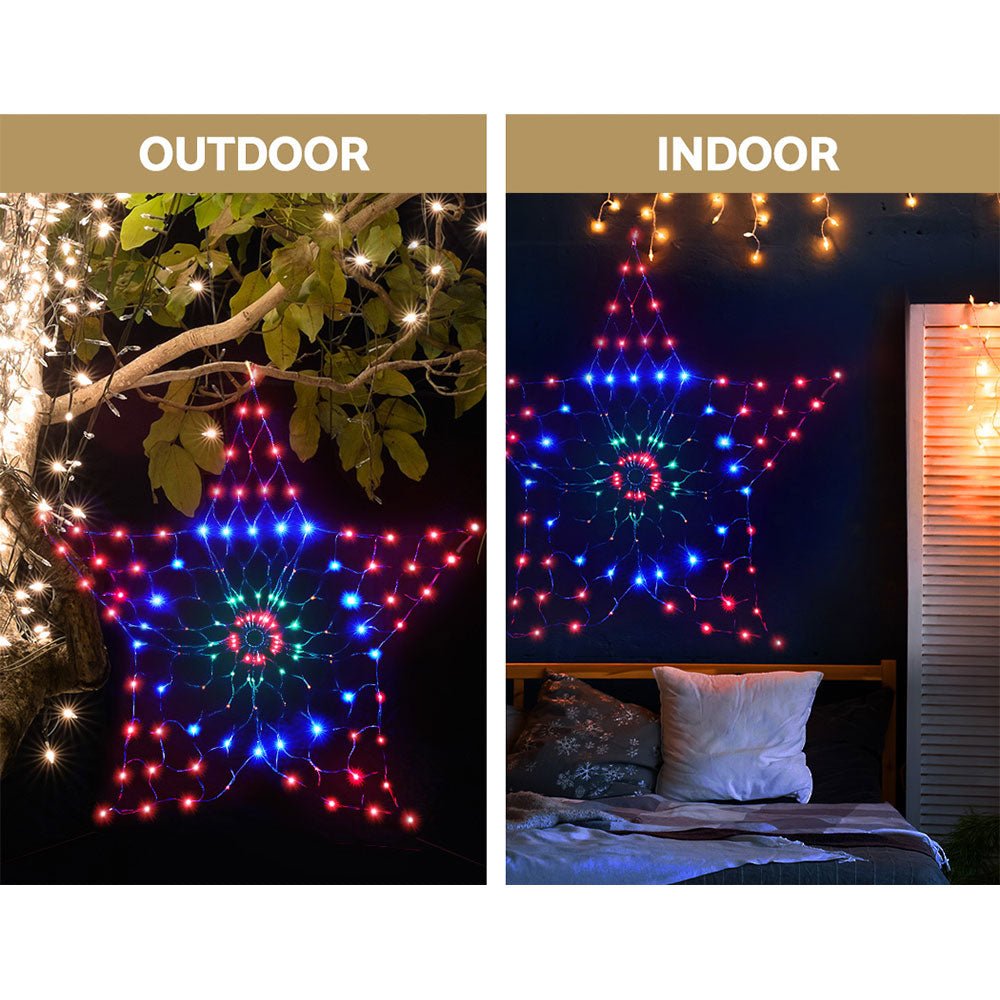 Christmas Lights Motif LED Star Net Waterproof Outdoor Colourful - Bedzy Australia
