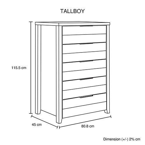 Cielo Tallboy White Bedroom Drawer Cabinet Ash - Bedzy Australia - Furniture > Bedroom