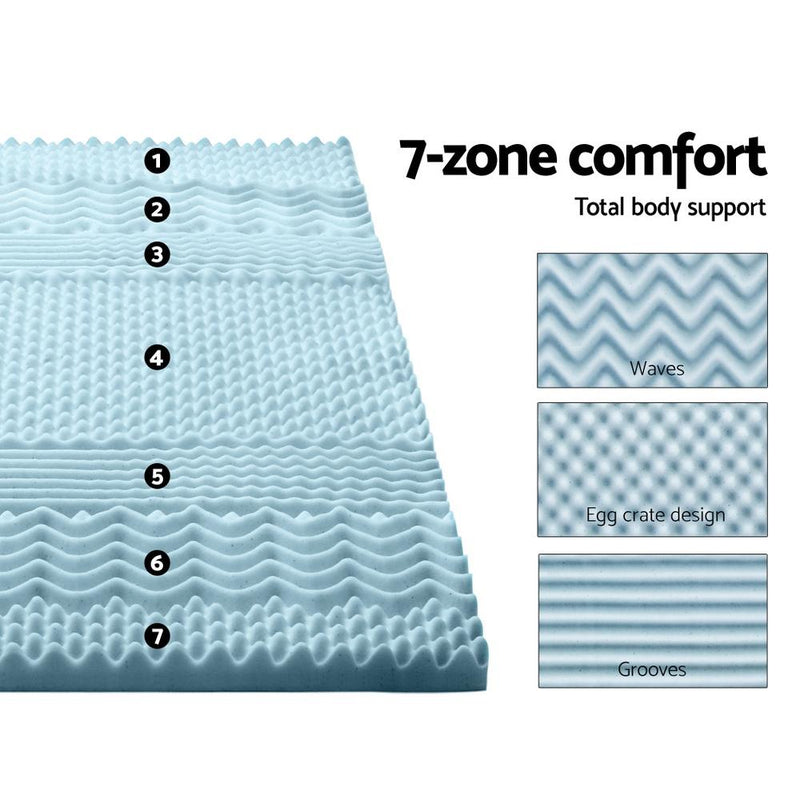 Cool Gel 7-zone Memory Foam Mattress Topper w/Bamboo Cover 5cm - Double - Bedzy Australia