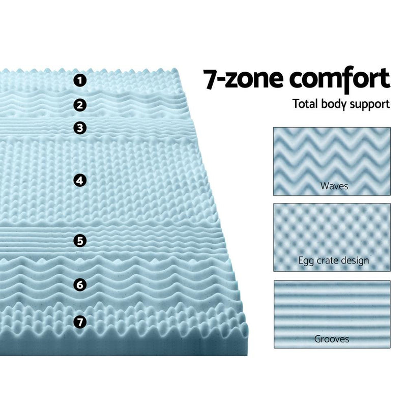 Cool Gel 7-zone Memory Foam Mattress Topper w/Bamboo Cover 8cm - Single - Bedzy Australia