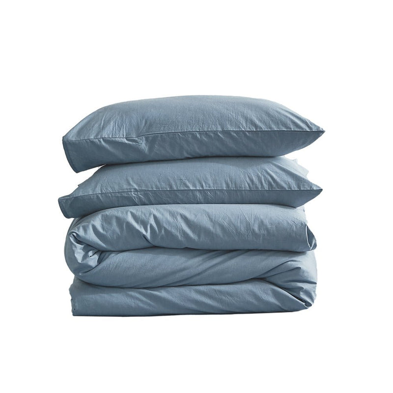 Deluxe Duvet Cover Quilt Set Flat Cover Pillow Case Essential Blue Queen - Bedzy Australia
