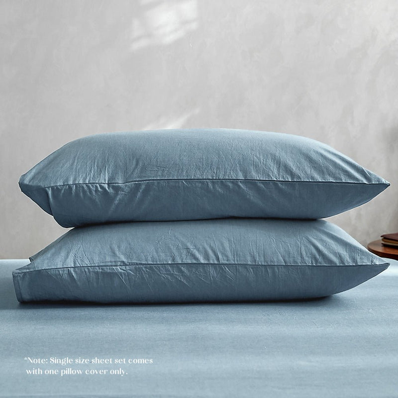 Deluxe Duvet Cover Quilt Set Flat Cover Pillow Case Essential Blue Single - Bedzy Australia