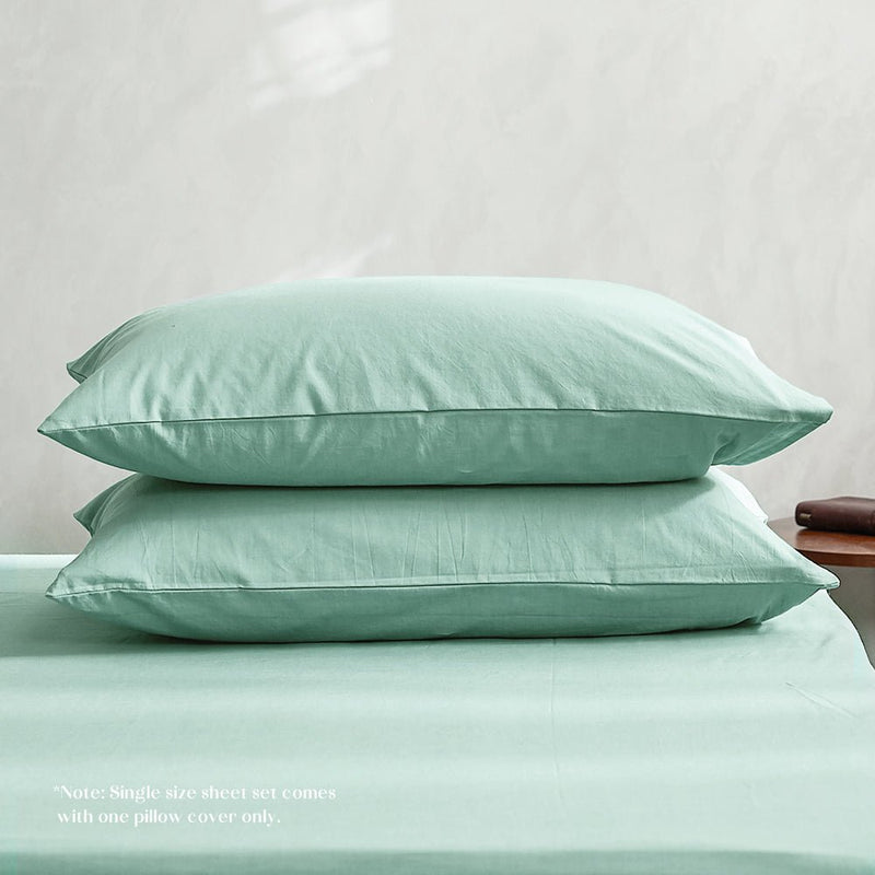 Deluxe Duvet Cover Quilt Set Flat Cover Pillow Case Essential Green King - Bedzy Australia