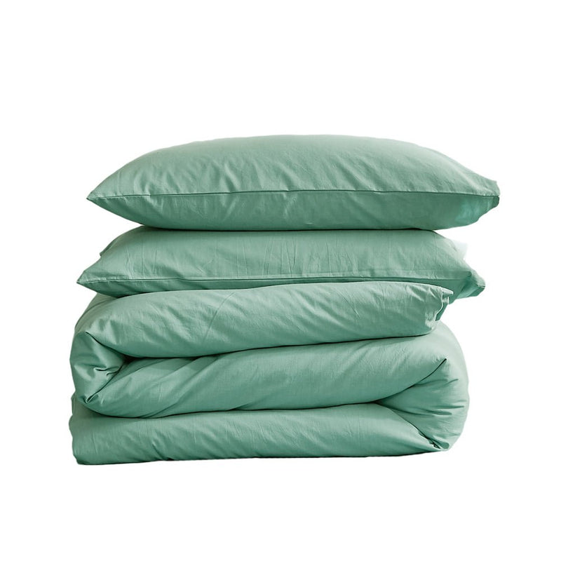 Deluxe Duvet Cover Quilt Set Flat Cover Pillow Case Essential Green Single - Bedzy Australia