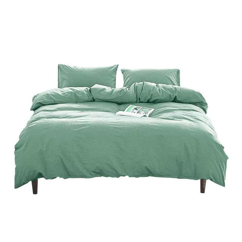 Deluxe Duvet Cover Quilt Set Flat Cover Pillow Case Essential Green Single - Bedzy Australia