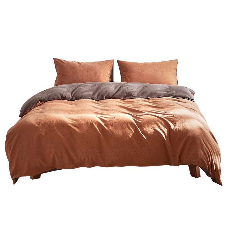 Cosy Club Quilt Cover Set Cotton Duvet Double Orange Brown - Bedzy Australia - Home & Garden > Bedding