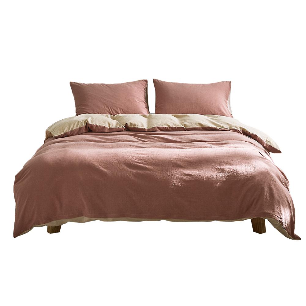 Deluxe Quilt Cover Set Cotton Duvet Single Red Beige - Bedzy Australia
