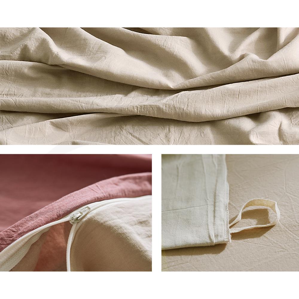 Deluxe Quilt Cover Set Cotton Duvet Single Red Beige - Bedzy Australia