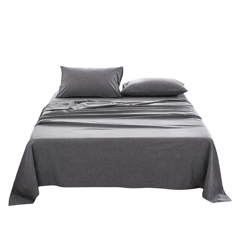 Deluxe Sheet Set Bed Sheets Set Double Flat Cover Pillow Case Black Essential - Bedzy Australia