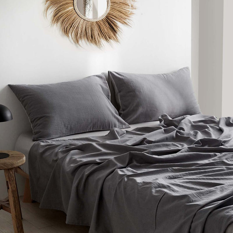 Cosy Club Sheet Set Bed Sheets Set Double Flat Cover Pillow Case Grey Inspired - Bedzy Australia (ABN 18 642 972 209) - Home & Garden > Bedding