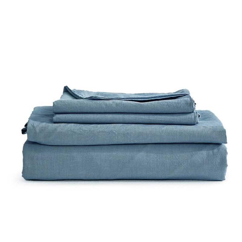 Deluxe Sheet Set Bed Sheets Set Queen Flat Cover Pillow Case Blue Essential - Bedzy Australia