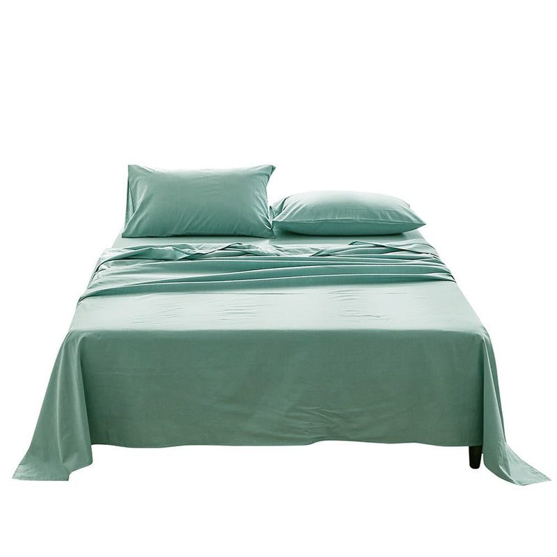 Deluxe Sheet Set Bed Sheets Set Queen Flat Cover Pillow Case Green Essential - Bedzy Australia