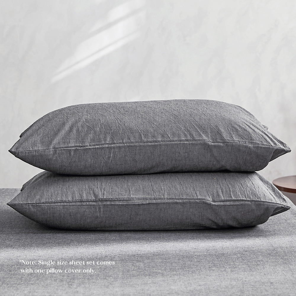 Deluxe Sheet Set Bed Sheets Set Single Flat Cover Pillow Case Black Essential - Bedzy Australia