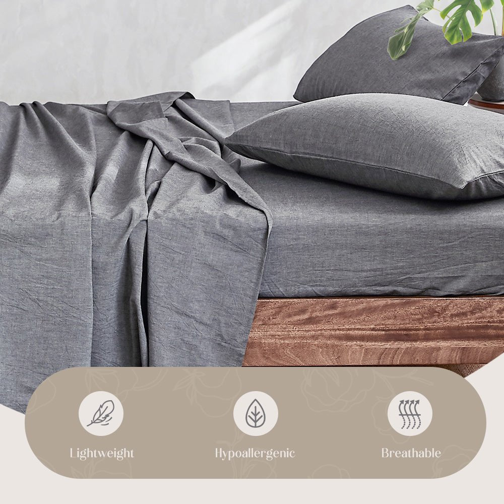 Deluxe Sheet Set Bed Sheets Set Single Flat Cover Pillow Case Black Essential - Bedzy Australia