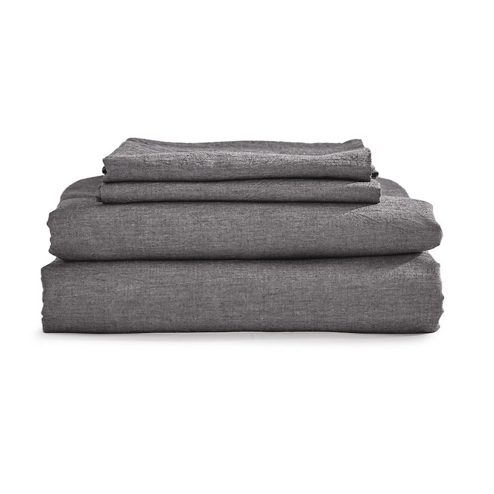 Deluxe Sheet Set Bed Sheets Set Single Flat Cover Pillow Case Black Essential - Bedzy Australia