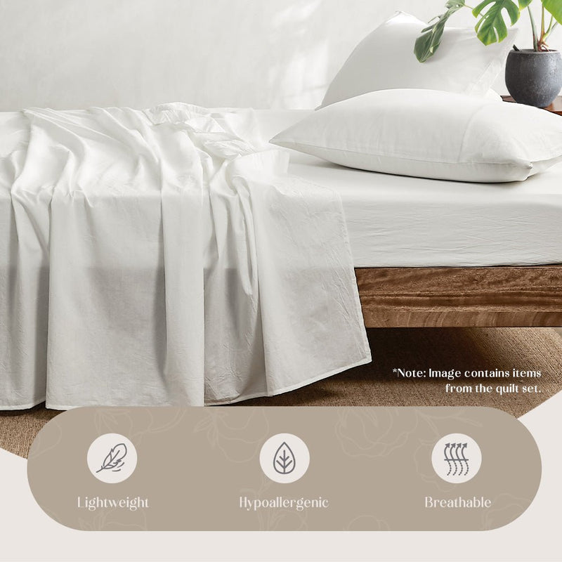 Deluxe Sheet Set Bed Sheets Set Single Flat Cover Pillow Case White Essential - Bedzy Australia