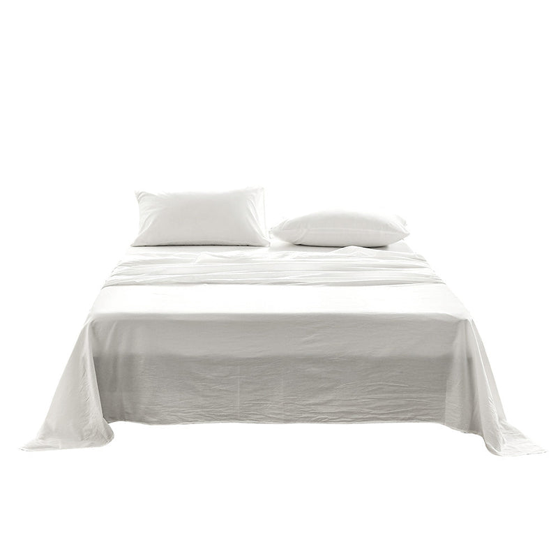 Deluxe Sheet Set Bed Sheets Set Single Flat Cover Pillow Case White Essential - Bedzy Australia