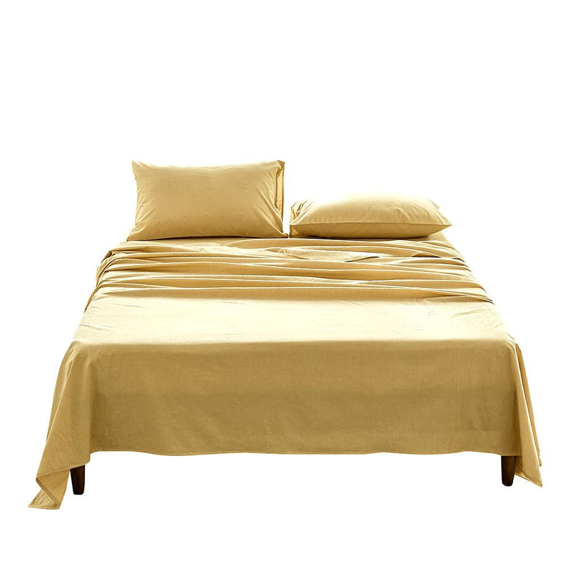 Deluxe Sheet Set Bed Sheets Set Single Flat Cover Pillow Case Yellow Essential - Bedzy Australia