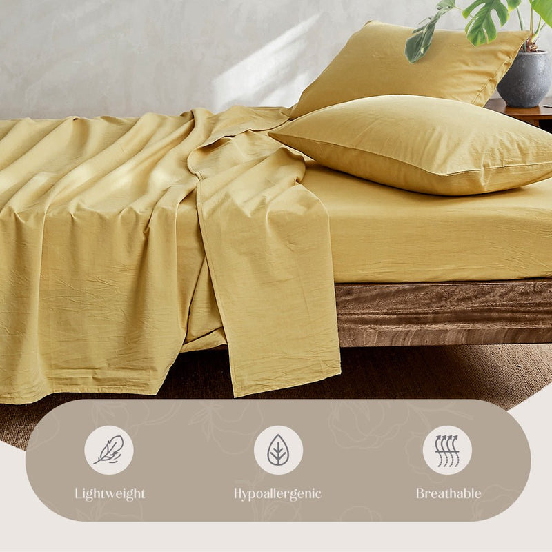 Deluxe Sheet Set Bed Sheets Set Single Flat Cover Pillow Case Yellow Essential - Bedzy Australia