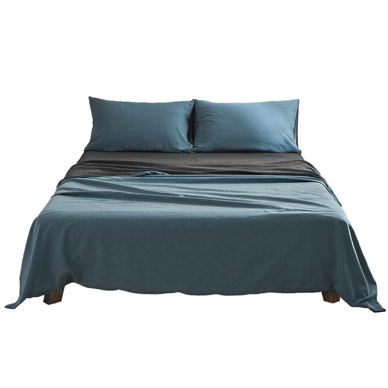 Cosy Club Sheet Set Cotton Sheets Double Blue Dark Blue - Bedzy Australia - Home & Garden > Bedding