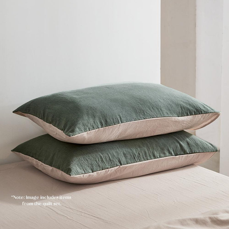 Cosy Club Sheet Set Cotton Sheets Double Green Beige - Bedzy Australia - Home & Garden > Bedding