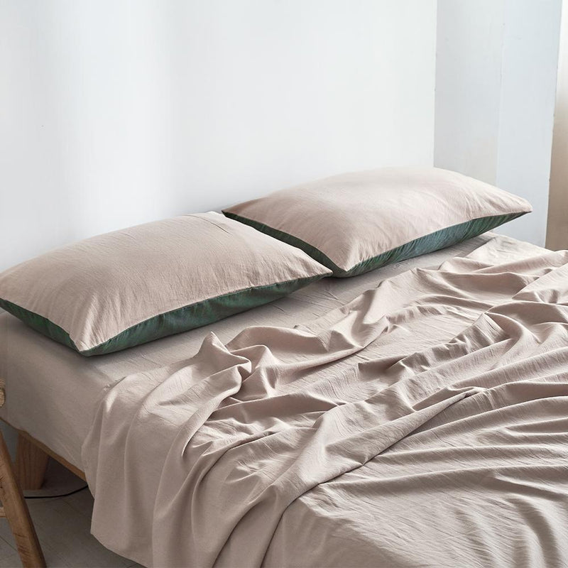 Cosy Club Sheet Set Cotton Sheets Double Green Beige - Bedzy Australia - Home & Garden > Bedding