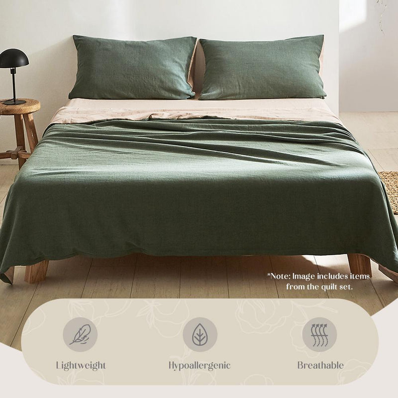Cosy Club Sheet Set Cotton Sheets Double Green Beige - Bedzy Australia - Home & Garden > Bedding