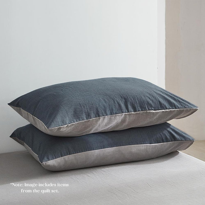 Deluxe Sheet Set Cotton Sheets King Blue Dark Grey - Bedzy Australia