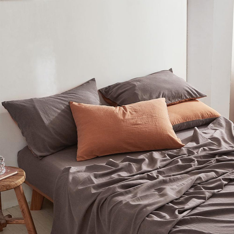 Cosy Club Sheet Set Cotton Sheets Single Orange Brown - Bedzy Australia - Home & Garden > Bedding