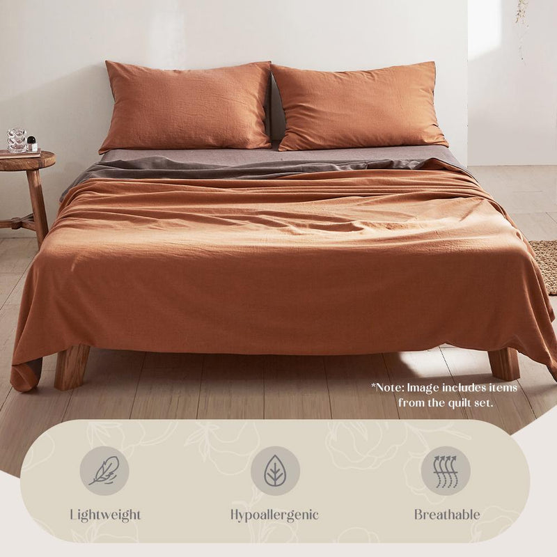 Cosy Club Sheet Set Cotton Sheets Single Orange Brown - Bedzy Australia - Home & Garden > Bedding