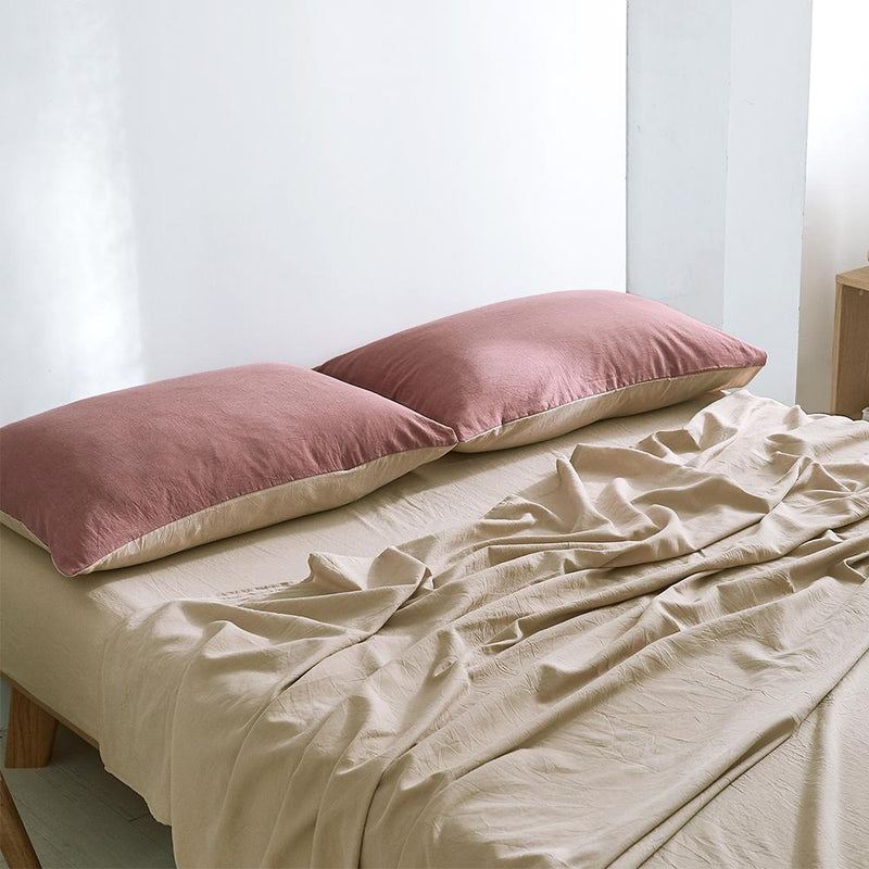 Cosy Club Sheet Set Cotton Sheets Single Red Beige - Bedzy Australia - Home & Garden > Bedding