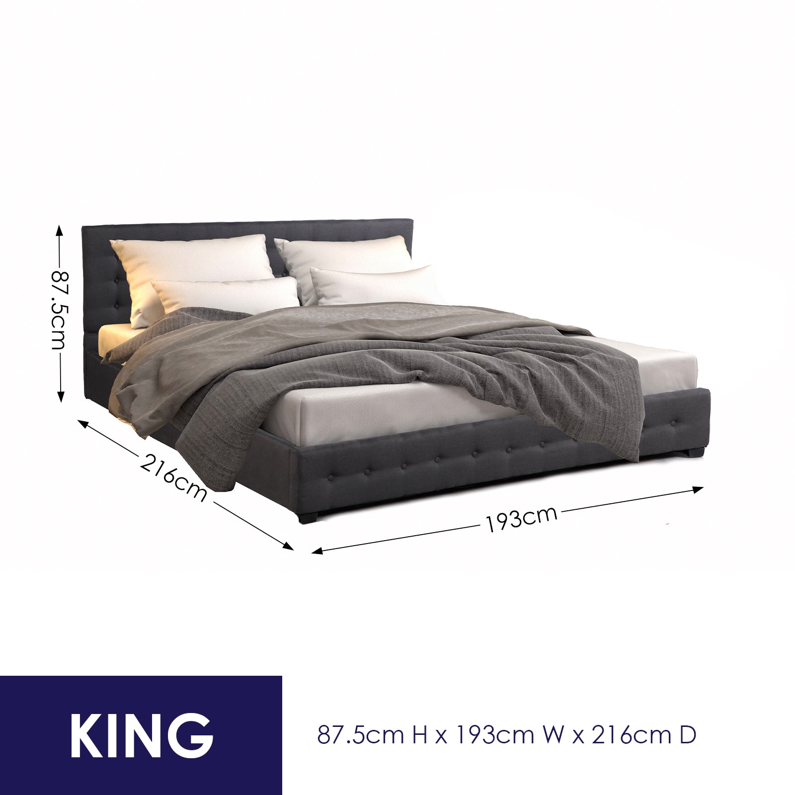 Decor Eden Gas Lift Bed - Dark Grey - King - Home & Garden - Bedzy Australia