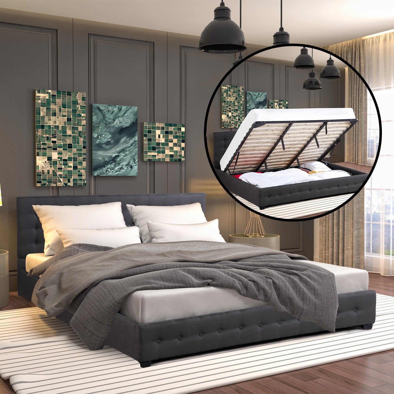 Decor Eden Gas Lift Bed - Dark Grey - King Single - Home & Garden - Bedzy Australia